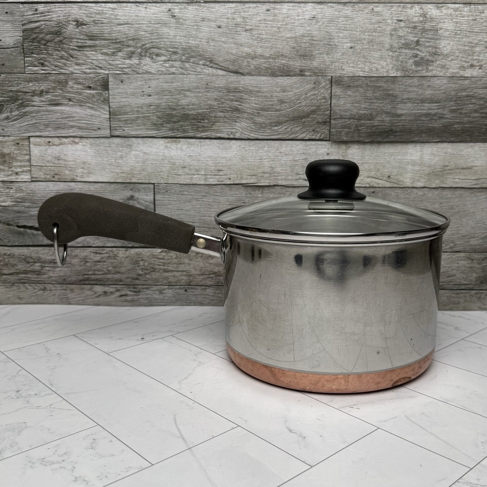 Revere Ware 3 QT Sauce Pan Glass Lid Clinton Copper Bottom Stainless 1801
